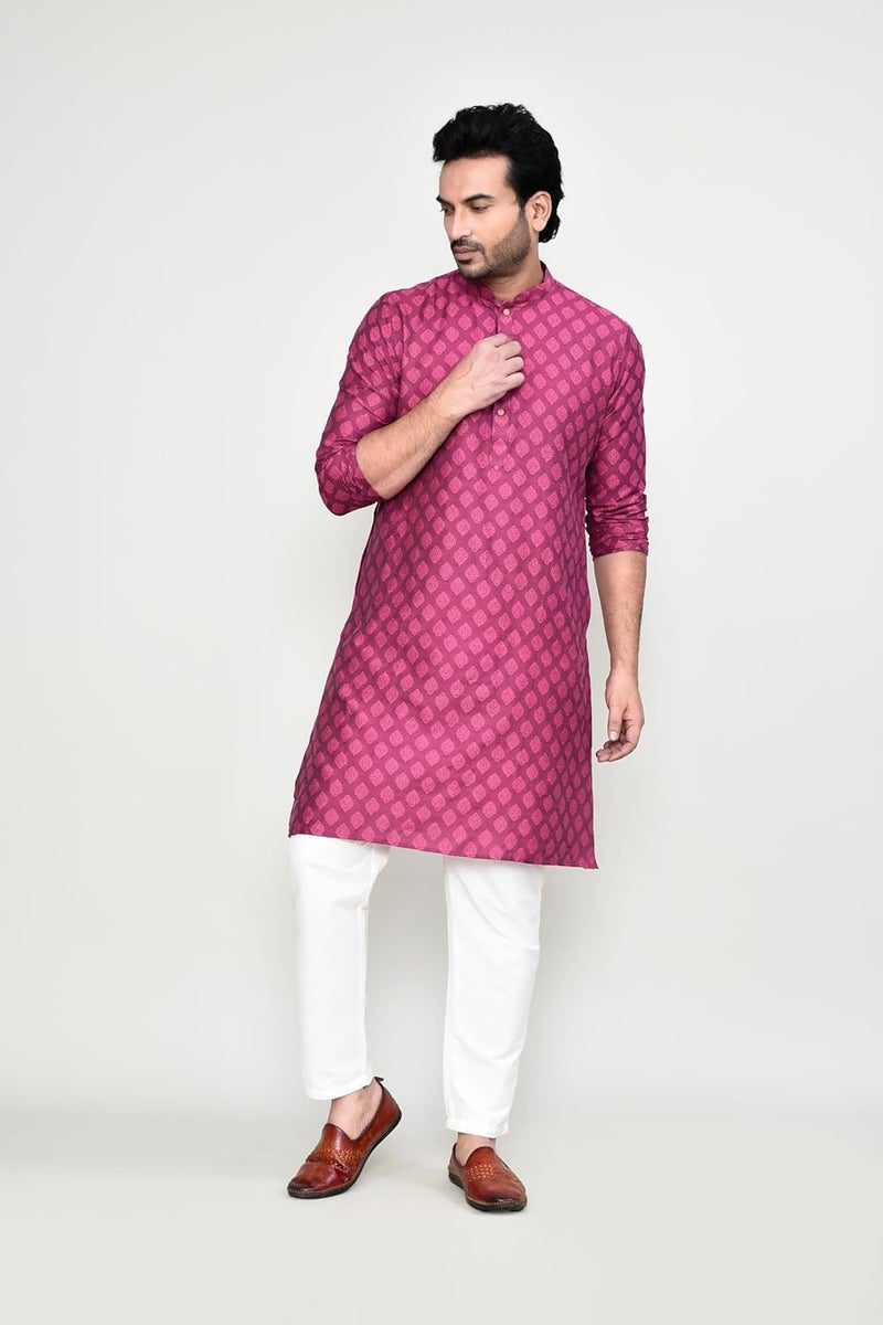 POLY2FAB Hathkargha Men's Silk Jacquard Kurta Pajama Set | Ethnic Wear for Weddings & Festive Functions - Image 4